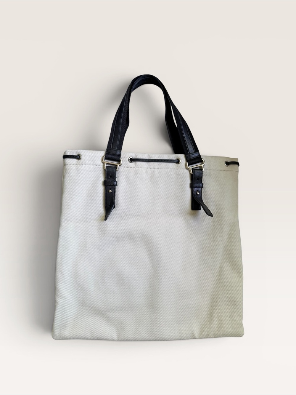 Saint Laurent Rive Gauche Canvas Tote Ivory Black Velvet YSL Logo - Picture 3 of 9